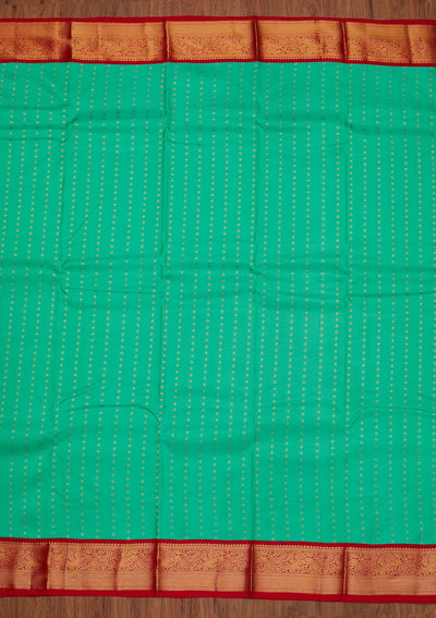 Sea Green Zariwork Pure Silk Designer Unstitched Saree - Koskii