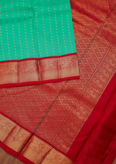 Sea Green Zariwork Pure Silk Designer Unstitched Saree - Koskii
