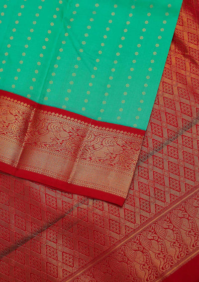 Sea Green Zariwork Pure Silk Designer Unstitched Saree - Koskii