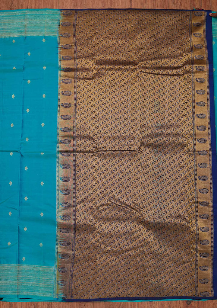 Sea Green Zariwork Pure Silk Designer Unstitched Saree - Koskii
