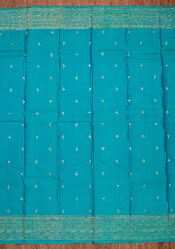 Sea Green Zariwork Pure Silk Designer Unstitched Saree - Koskii