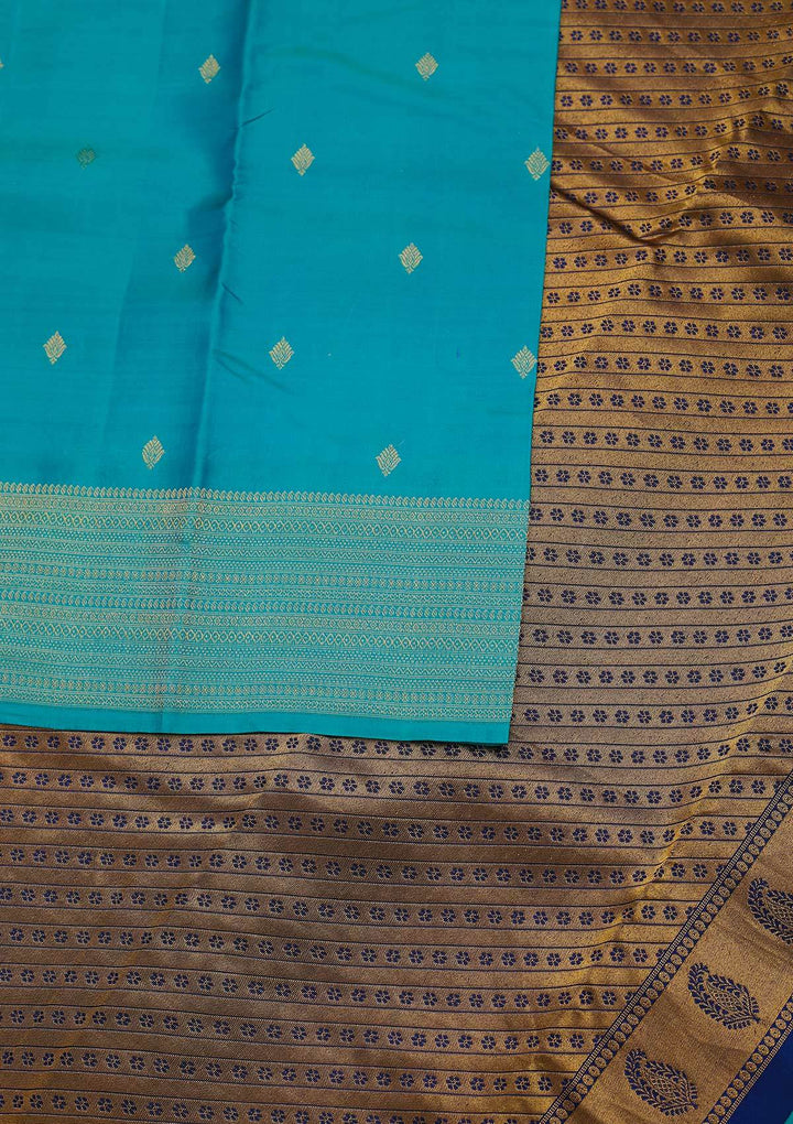 Sea Green Zariwork Pure Silk Designer Unstitched Saree - Koskii