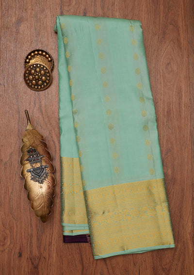 Sea Green Zariwork Pure Silk Designer Unstitched Saree - Koskii