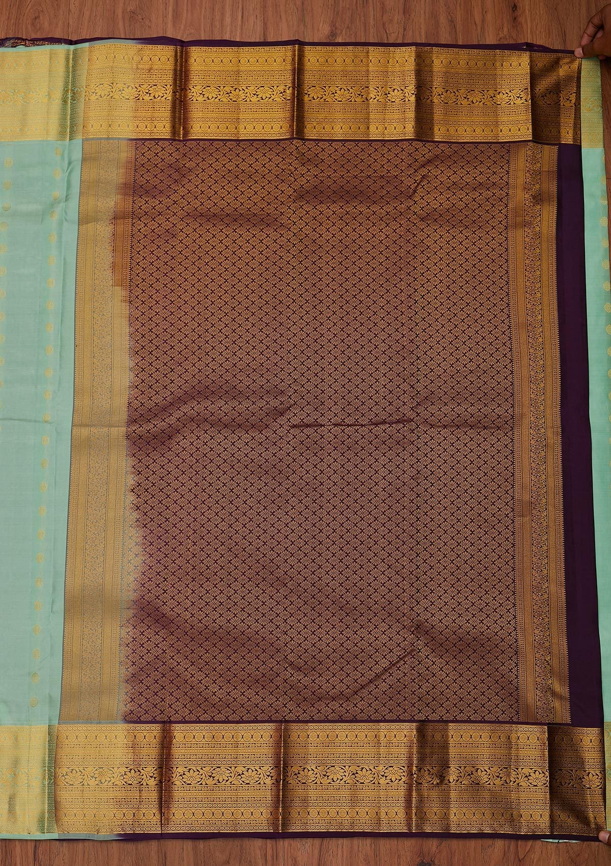 Sea Green Zariwork Pure Silk Designer Unstitched Saree - Koskii