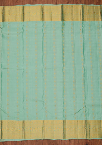 Sea Green Zariwork Pure Silk Designer Unstitched Saree - Koskii