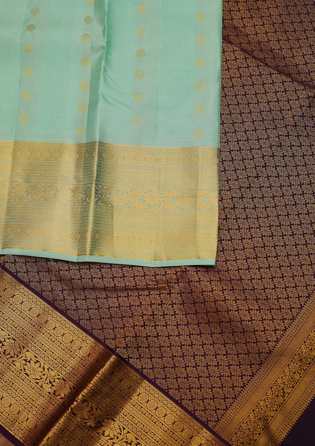Sea Green Zariwork Pure Silk Designer Unstitched Saree - Koskii