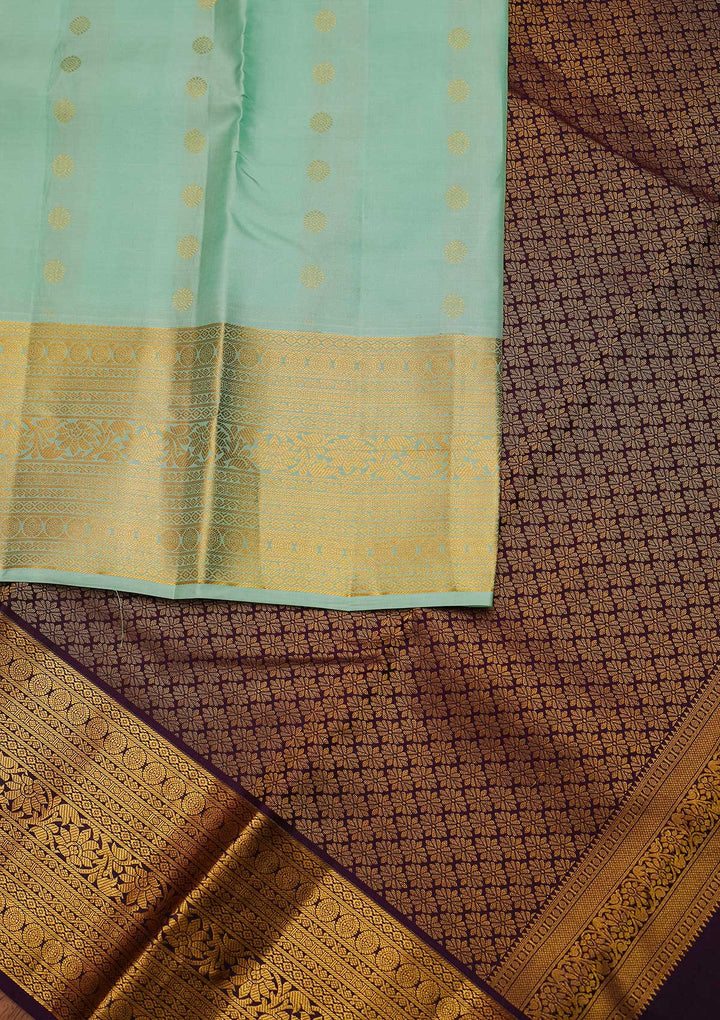Sea Green Zariwork Pure Silk Designer Unstitched Saree - Koskii