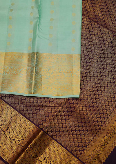 Sea Green Zariwork Pure Silk Designer Unstitched Saree - Koskii