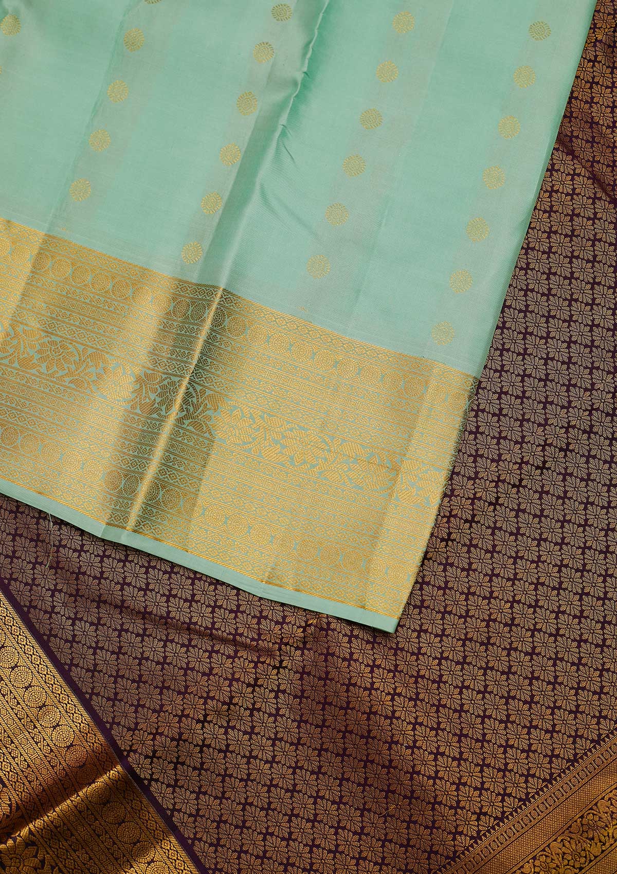 Sea Green Zariwork Pure Silk Designer Unstitched Saree - Koskii