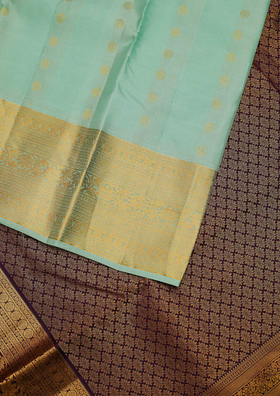 Sea Green Zariwork Pure Silk Designer Unstitched Saree - Koskii