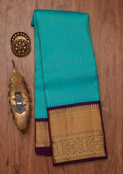 Sea Green Zariwork Pure Silk Designer Unstitched Saree - Koskii
