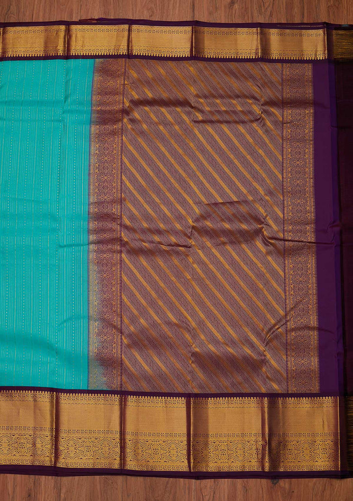 Sea Green Zariwork Pure Silk Designer Unstitched Saree - Koskii
