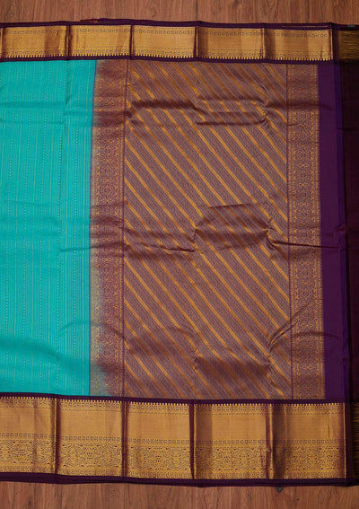 Sea Green Zariwork Pure Silk Designer Unstitched Saree - Koskii