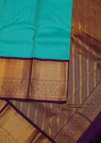 Sea Green Zariwork Pure Silk Designer Unstitched Saree - Koskii