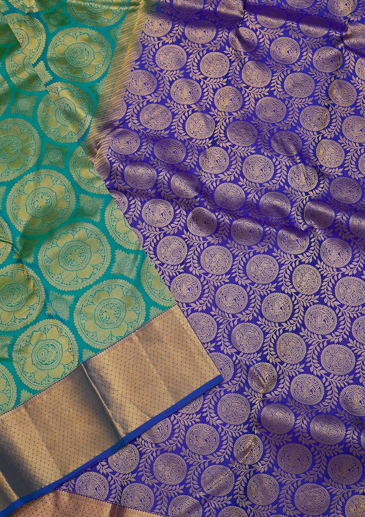 Sea Green Zariwork Pure Silk Saree-Koskii