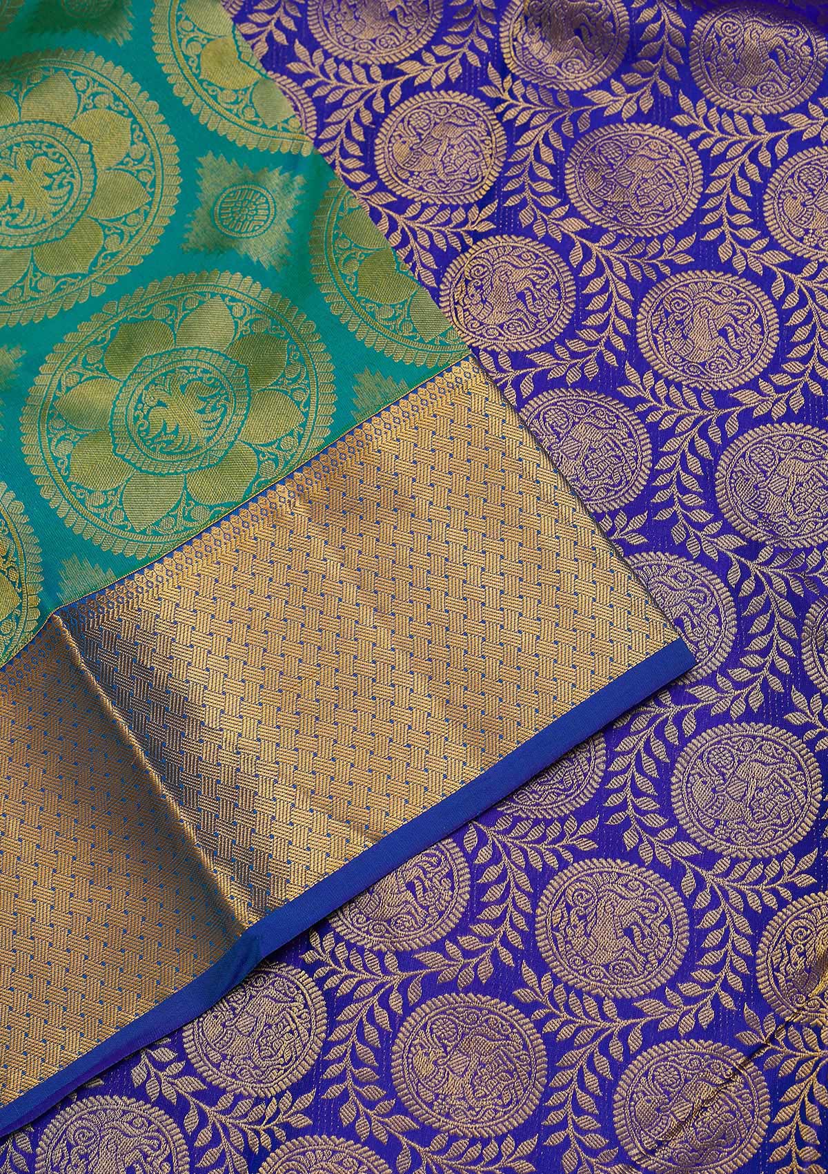 Sea Green Zariwork Pure Silk Saree-Koskii