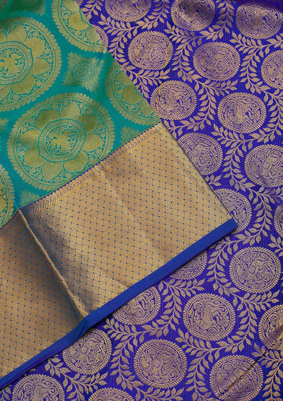 Sea Green Zariwork Pure Silk Saree-Koskii