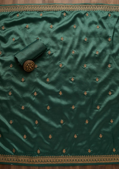 Sea Green Zariwork Raw Silk Unstitched Salwar Suit-Koskii