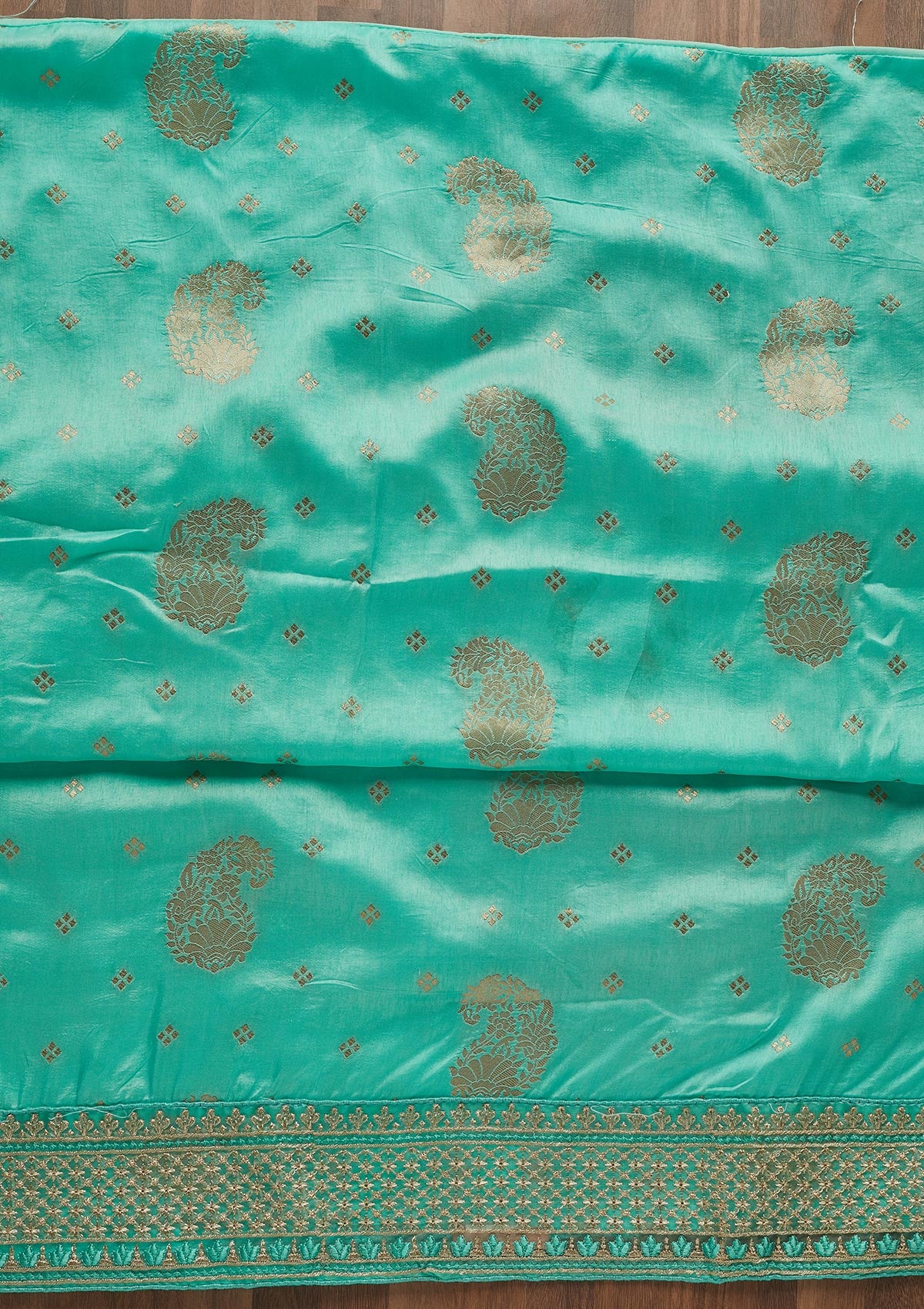 Sea Green Zariwork Semi Crepe Unstitched Salwar Suit - Koskii