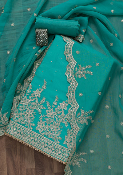 Sea Green Zariwork Tissue Unstitched Salwar Suit-Koskii