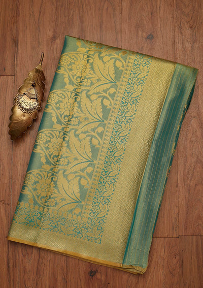 Sea Green Zariwork Tissue Designer Saree - koskii