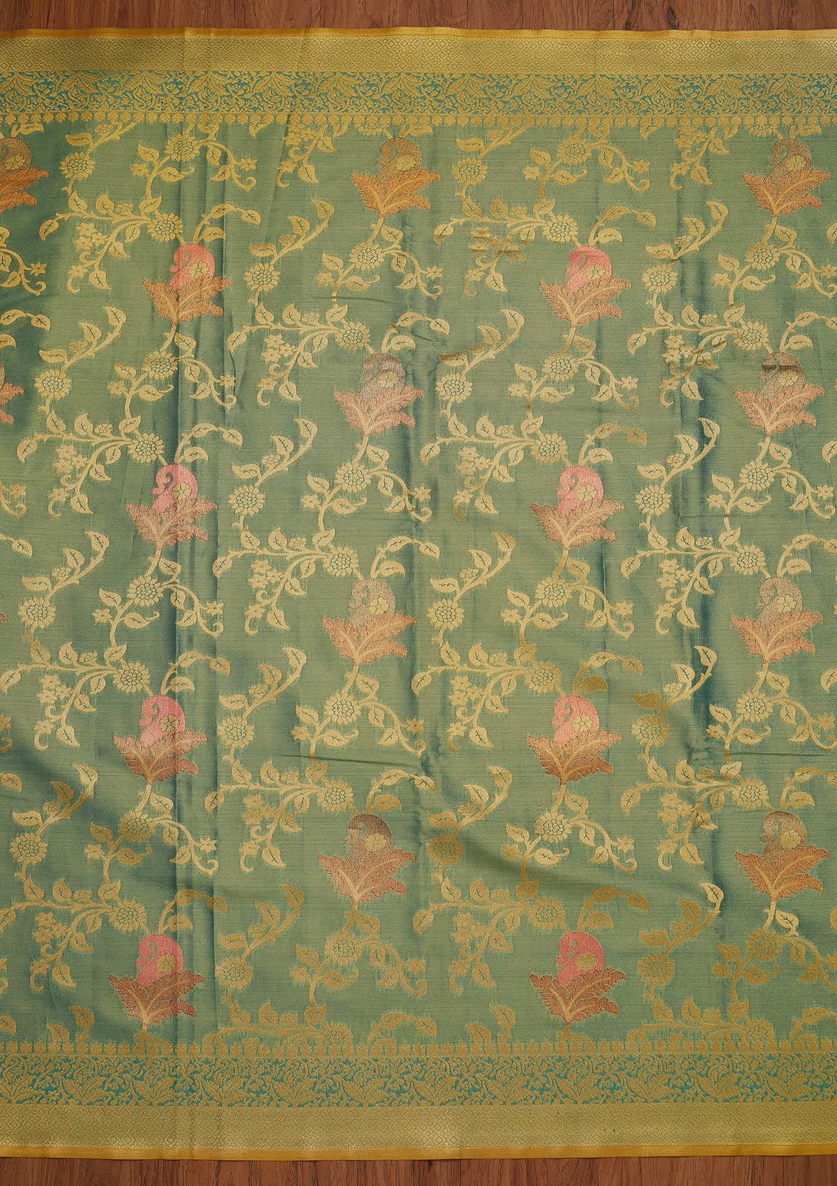 Sea Green Zariwork Tissue Designer Saree - koskii