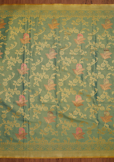 Sea Green Zariwork Tissue Designer Saree - koskii