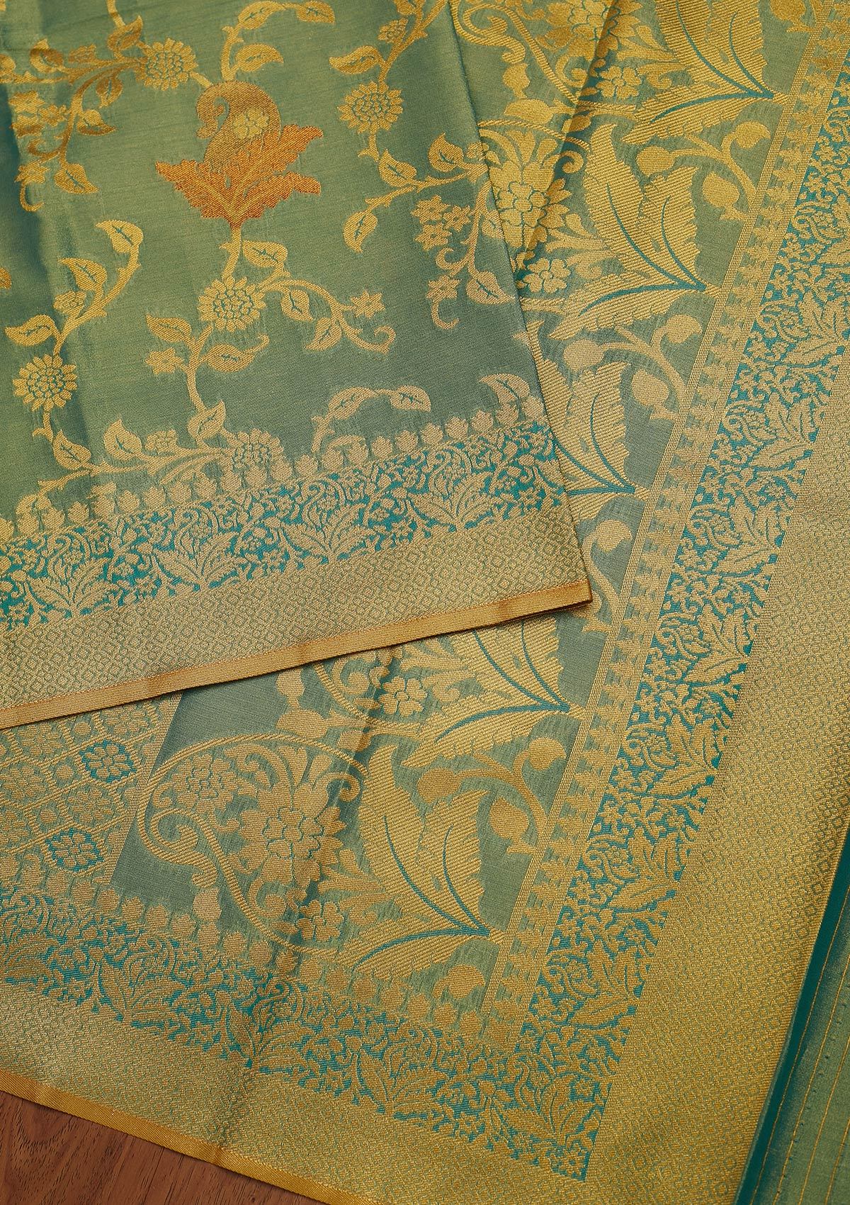 Sea Green Zariwork Tissue Designer Saree - koskii