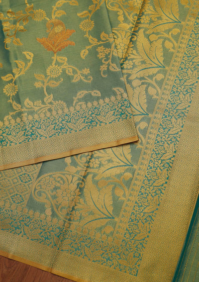 Sea Green Zariwork Tissue Designer Saree - koskii