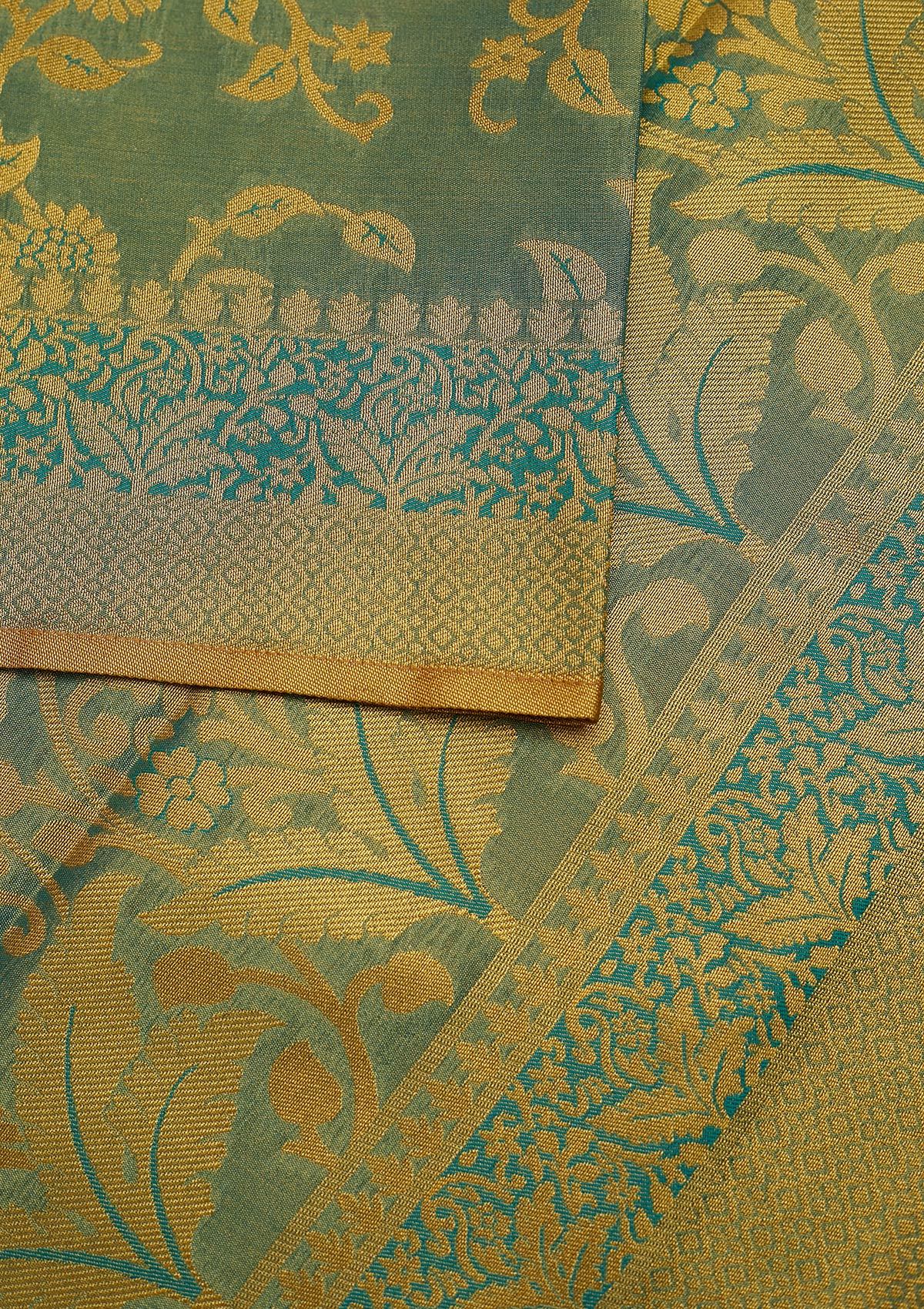 Sea Green Zariwork Tissue Designer Saree - koskii