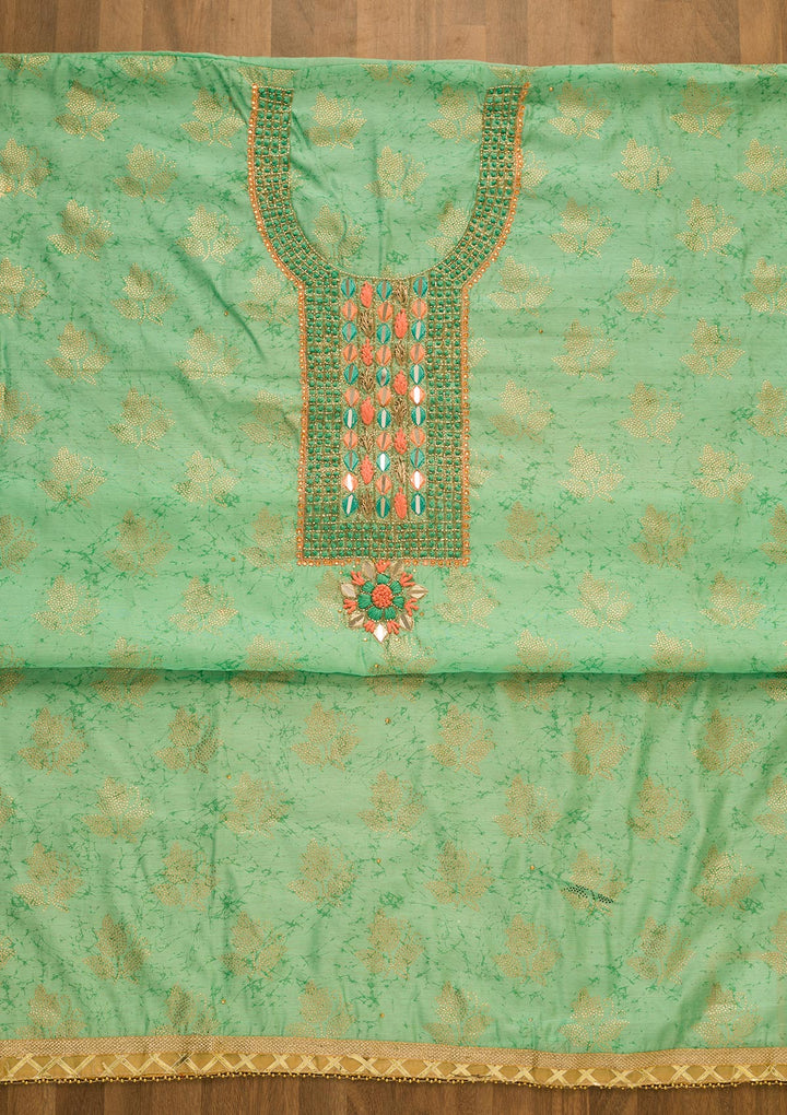 Sea Green Cutdana Semi Crepe Unstitched Salwar Suit-Koskii