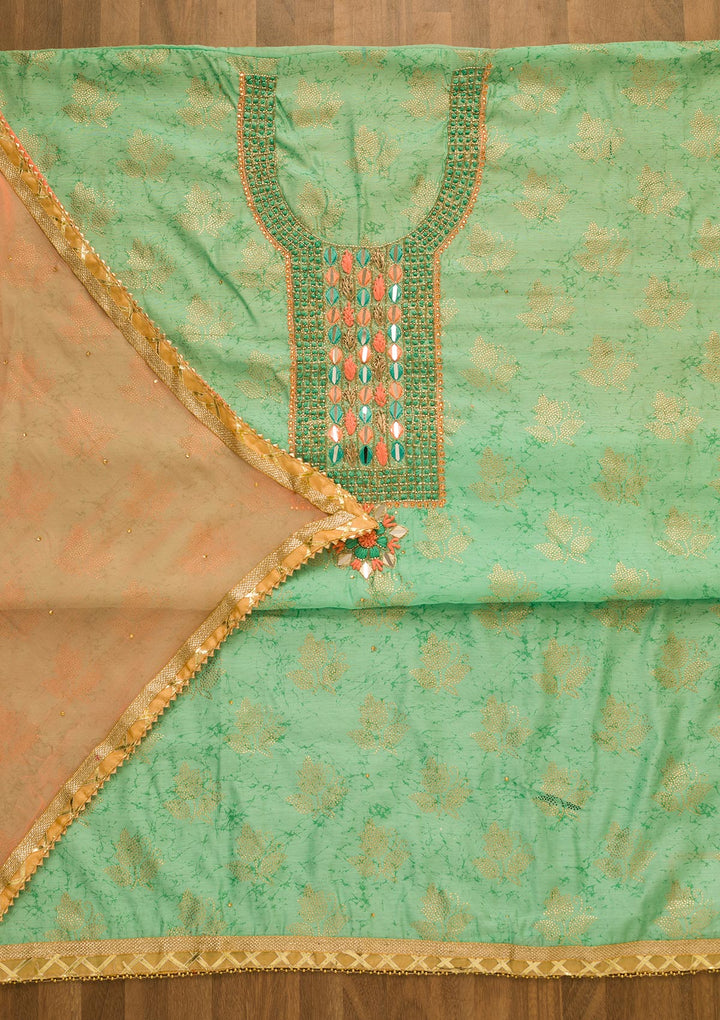 Sea Green Cutdana Semi Crepe Unstitched Salwar Suit-Koskii