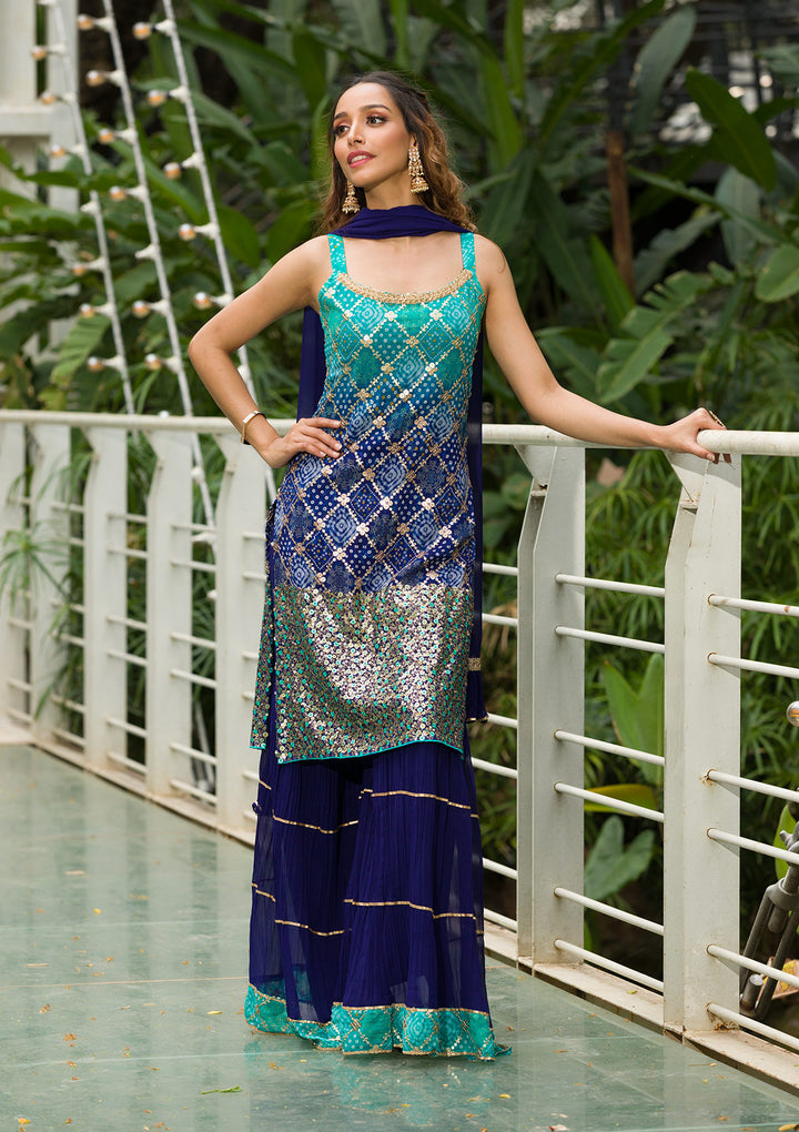 Sea Green Sequins Georgette Readymade Salwar Suit-Koskii