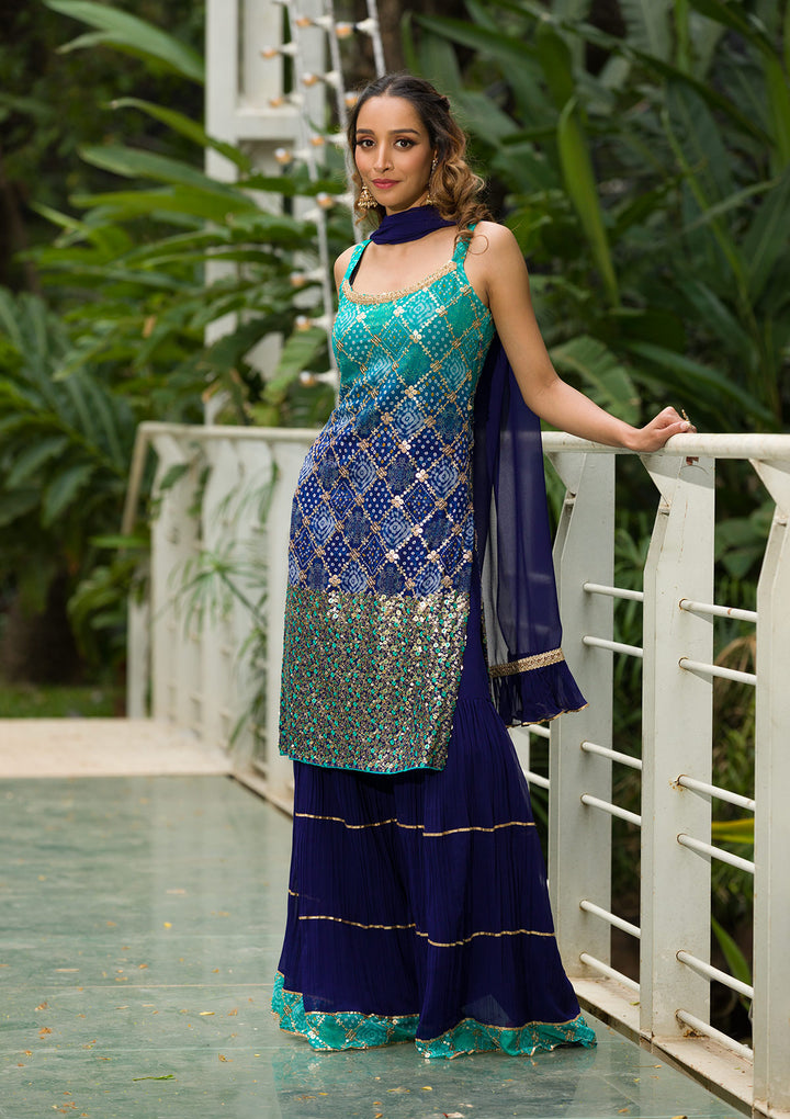 Sea Green Sequins Georgette Readymade Salwar Suit-Koskii