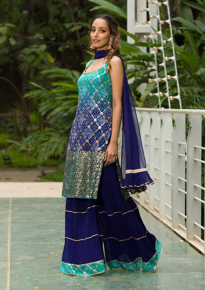 Sea Green Sequins Georgette Readymade Salwar Suit-Koskii