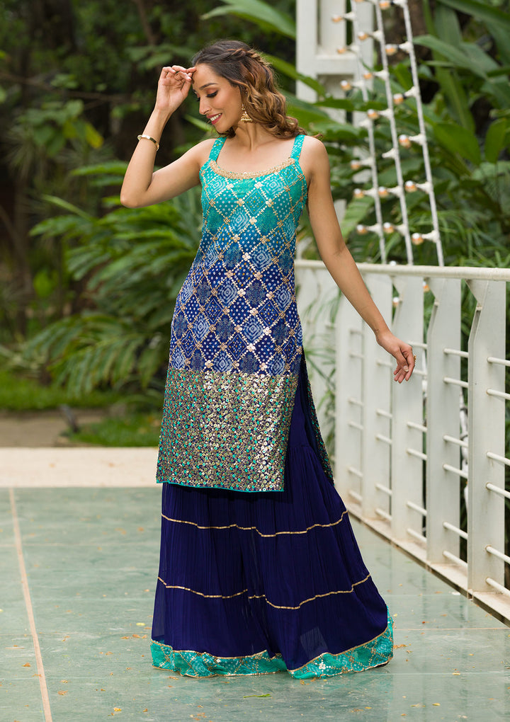 Sea Green Sequins Georgette Readymade Salwar Suit-Koskii
