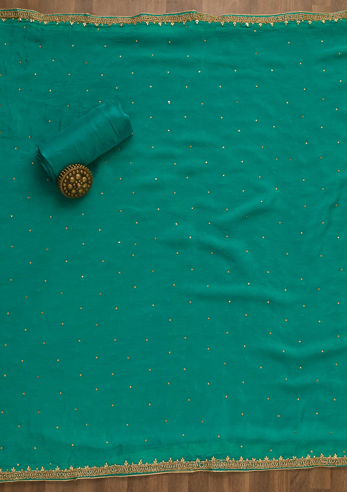 Sea Green Bandhani Print Georgette Unstitched Salwar Suit-Koskii