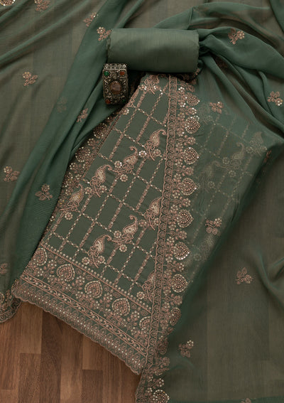 Sea Green Threadwork Georgette Unstitched Salwar Suit-Koskii