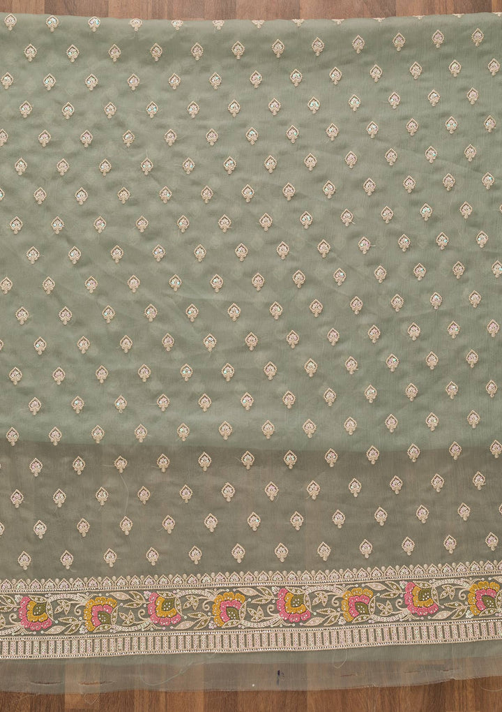 Sea Green Threadwork Chiffon Unstitched Salwar Suit-Koskii