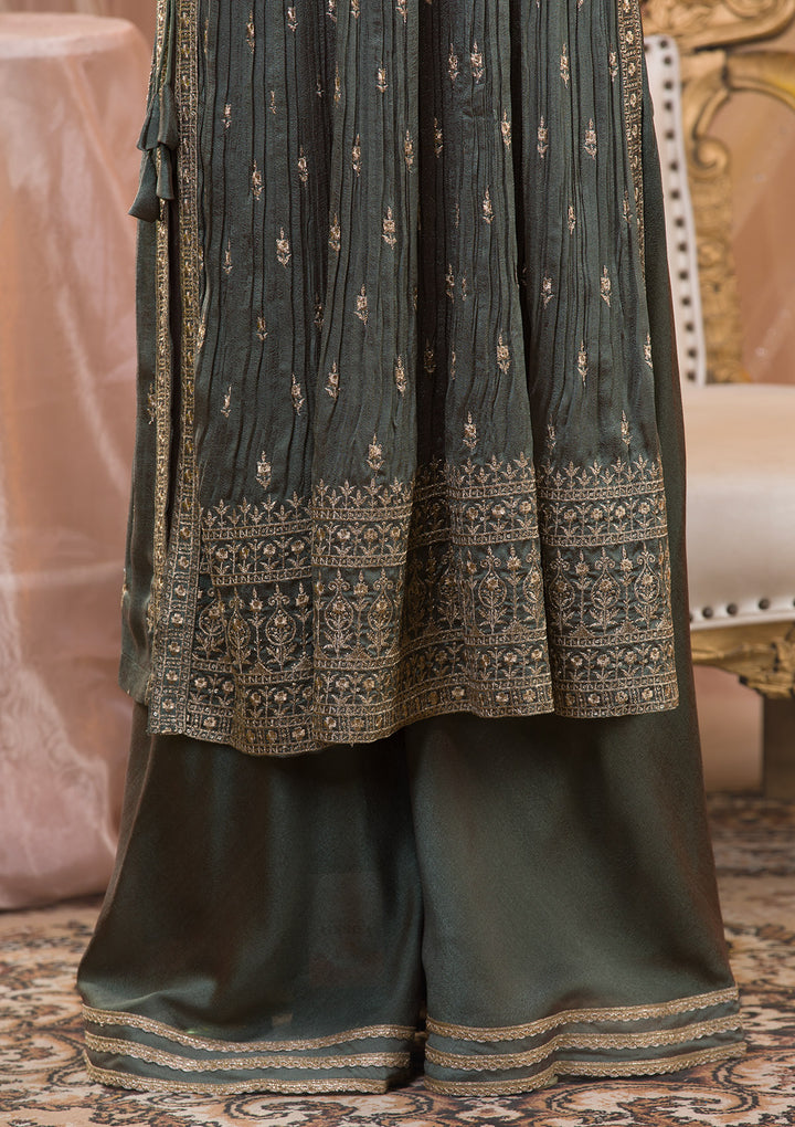 Sea Green Zariwork Art Silk Readymade Salwar Suit-Koskii