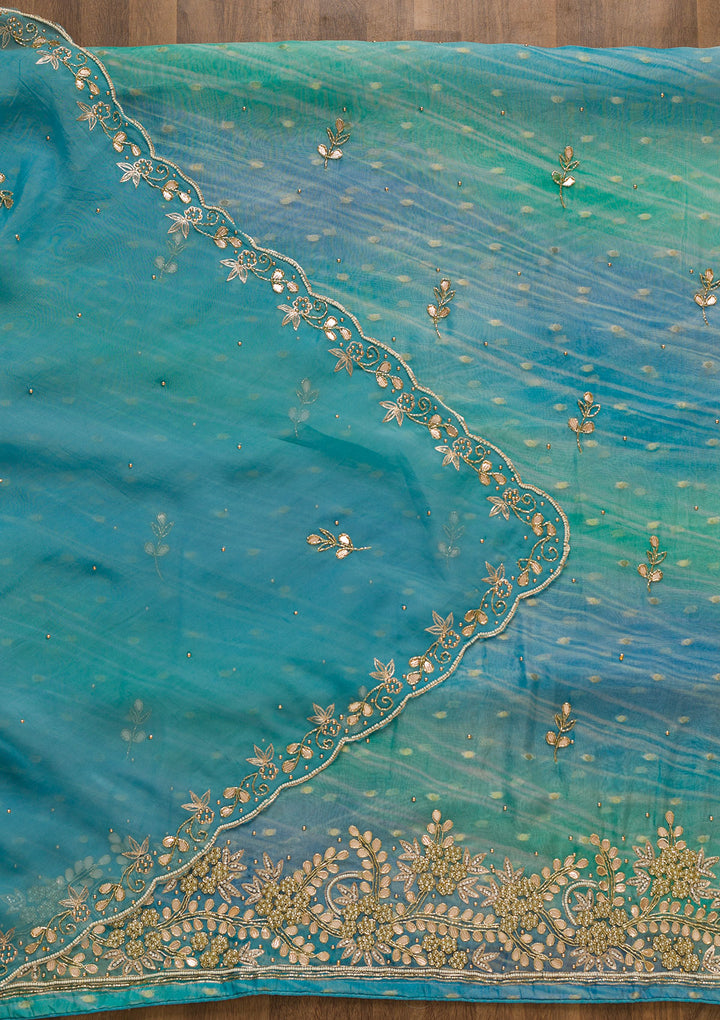Sky Blue Gotapatti Organza Unstitched Salwar Suit-Koskii