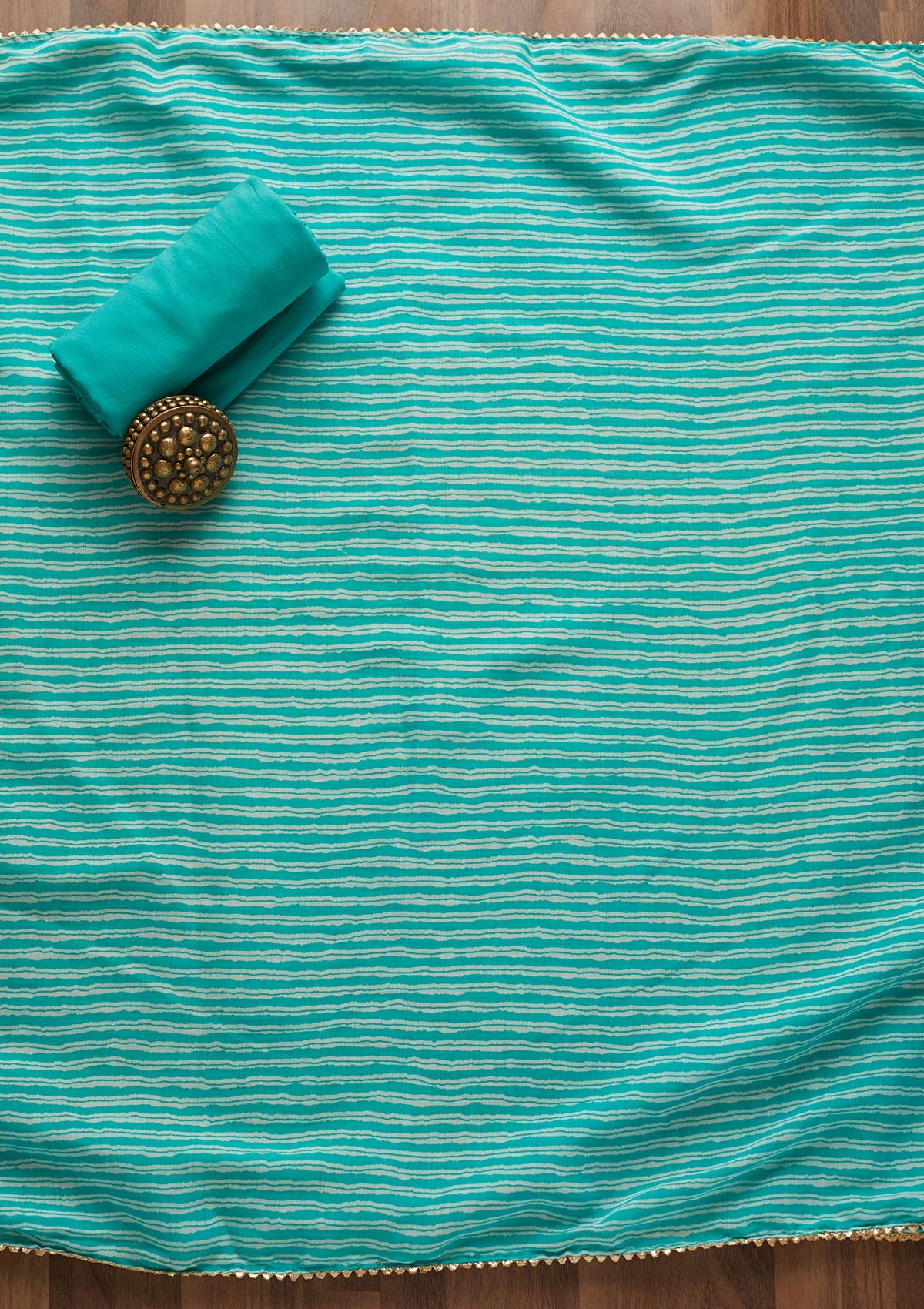 Sky Blue Mirrorwork Cotton  Semi-Stitched Salwar Suit - Koskii