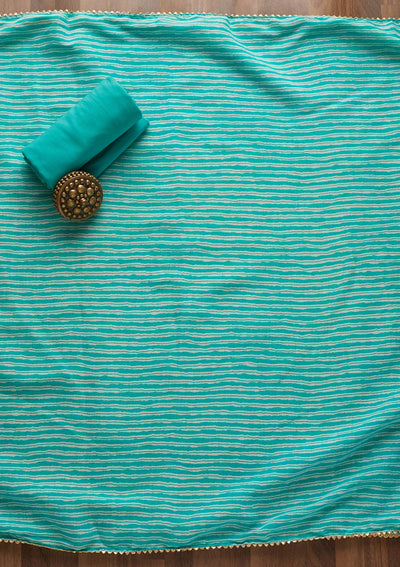 Sky Blue Mirrorwork Cotton  Semi-Stitched Salwar Suit - Koskii