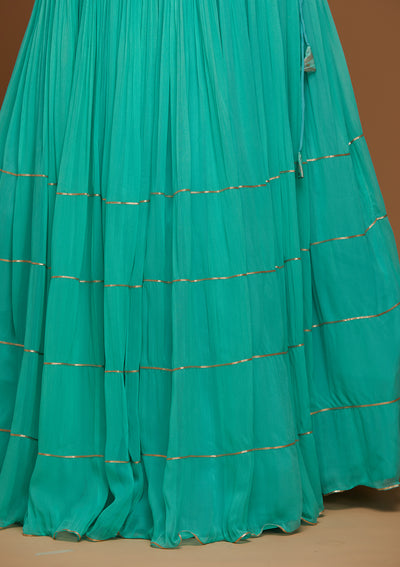 Sky Blue Sequins Georgette Designer Lehenga - Koskii