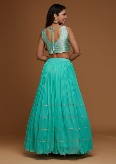 Sky Blue Sequins Georgette Designer Lehenga - Koskii