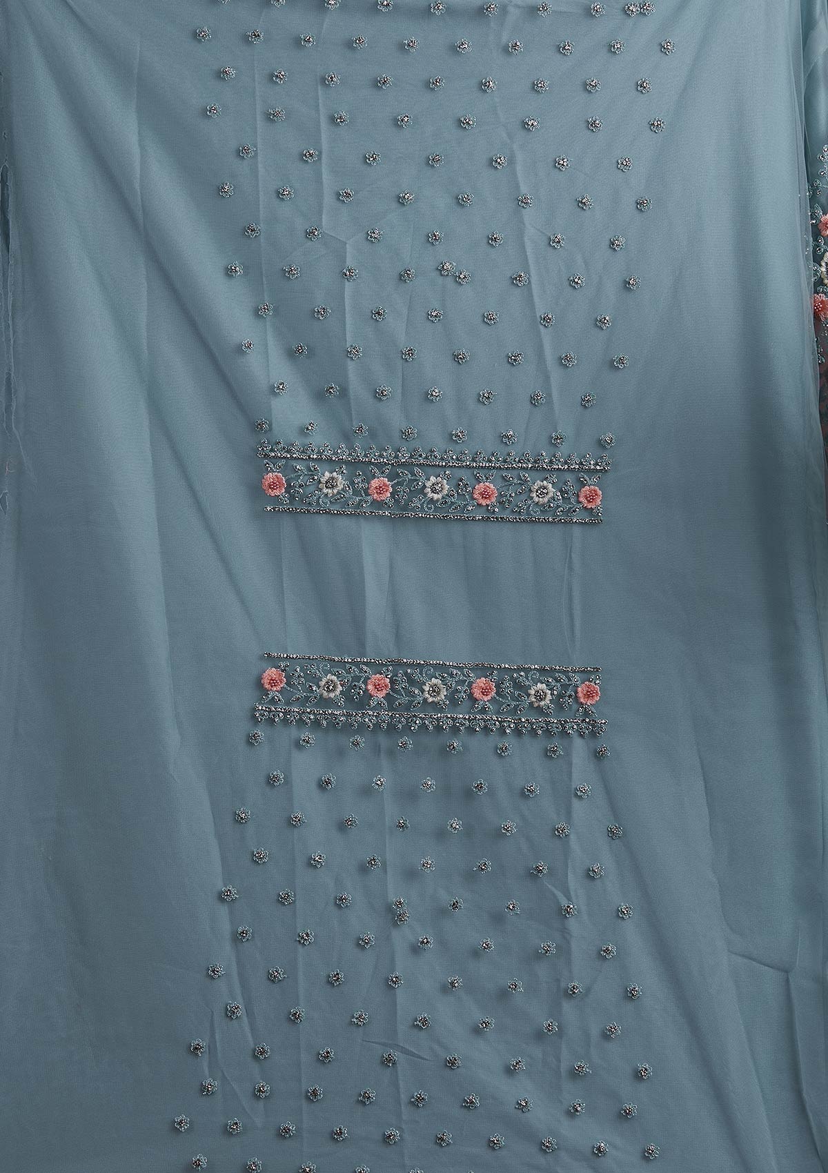 Sky Blue Silver Stonework Net Designer Semi-Stitched Lehenga - koskii