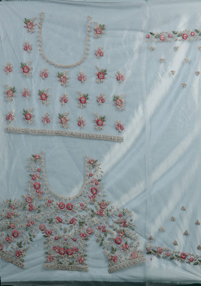 Sky Blue Silver Stonework Net Designer Lehenga-Koskii