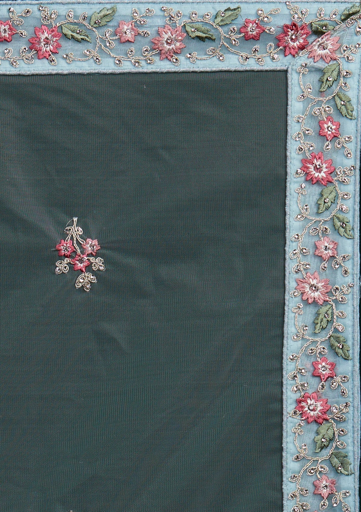 Sky Blue Silver Stonework Net Designer Lehenga-Koskii