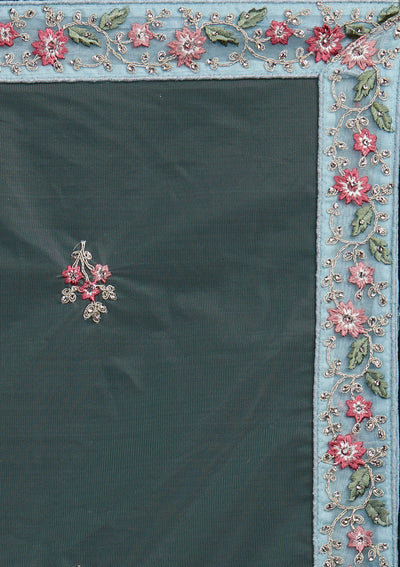 Sky Blue Silver Stonework Net Designer Lehenga-Koskii