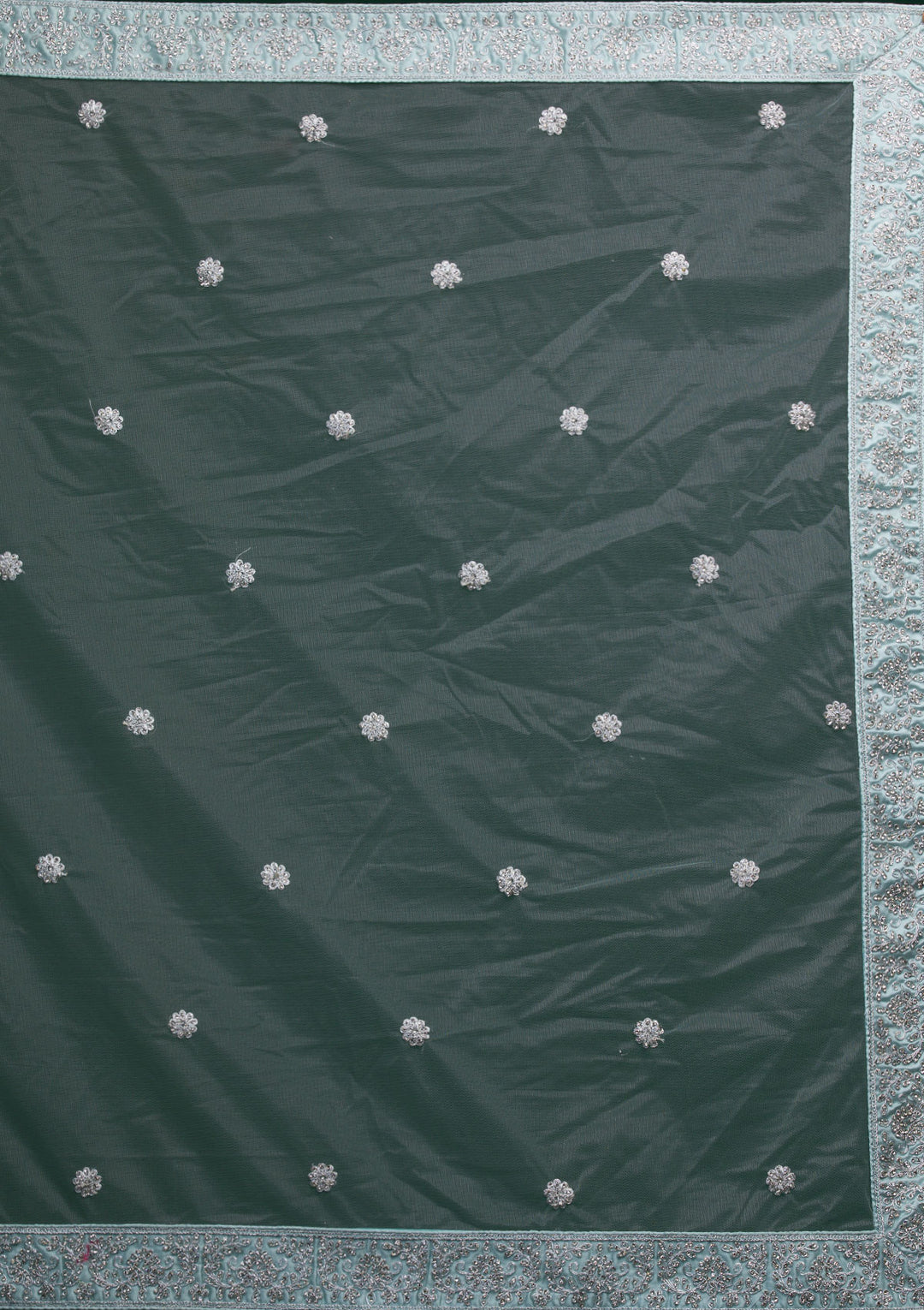 Sky Blue Silver Stonework Net Lehenga-Koskii